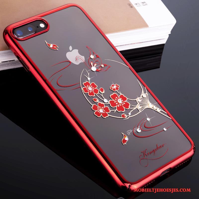 iPhone 8 Rood Doorzichtig All Inclusive Hoesje Telefoon Goud Luxe