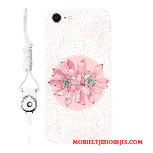 iPhone 8 Zacht All Inclusive Hoesje Telefoon Roze Reliëf Hanger Bescherming