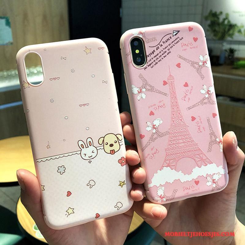 iPhone X Anti-fall Hanger Hoesje Telefoon Roze All Inclusive Reliëf Zacht