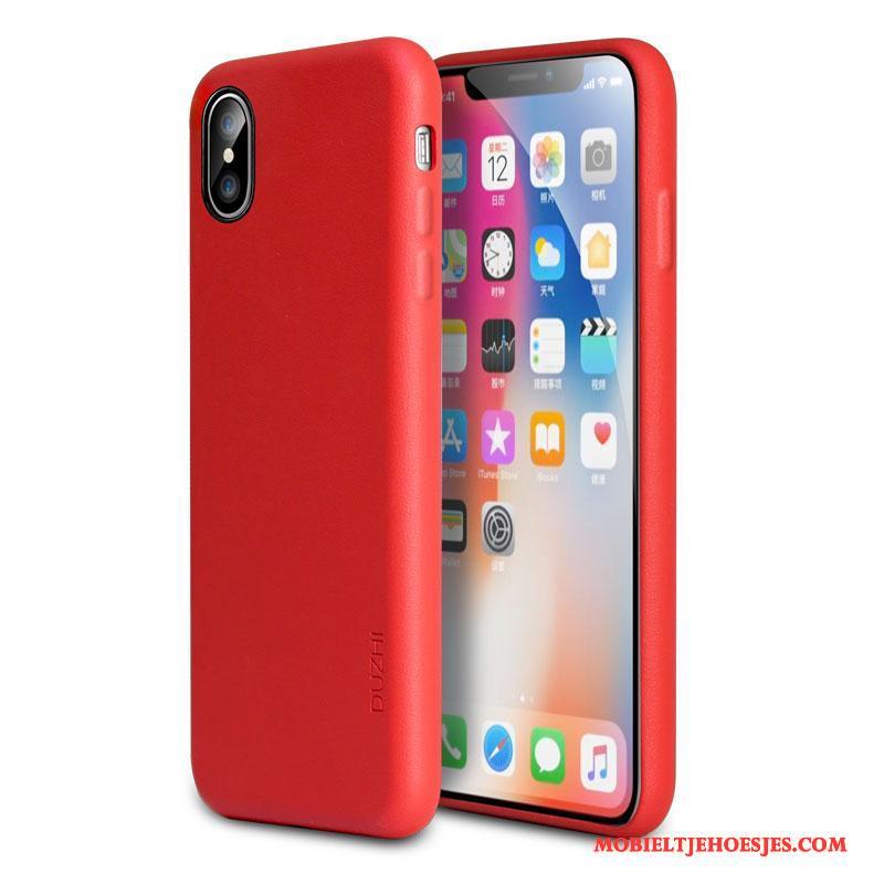 iPhone X Bescherming All Inclusive Anti-fall Trend Hoesje Telefoon Rood Leren Etui