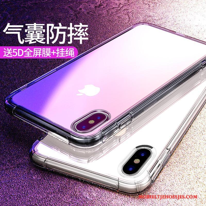 iPhone X Hoesje Siliconen Dun Purper Rood Trendy Merk Doorzichtig Zacht