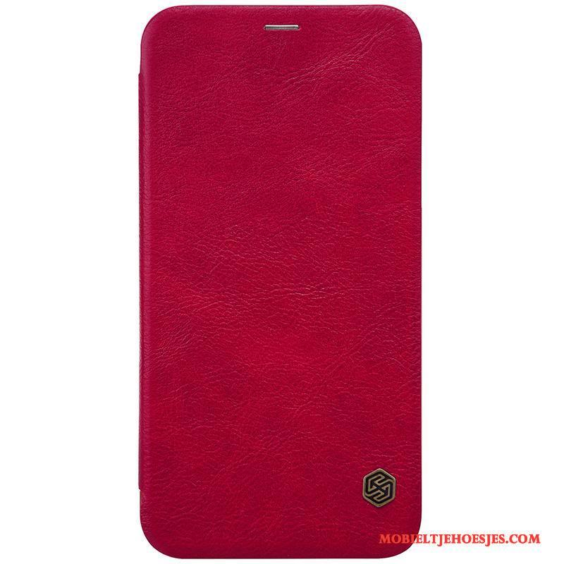 iPhone X Leren Etui Folio Anti-fall Hoes Rood Bescherming Hoesje Telefoon