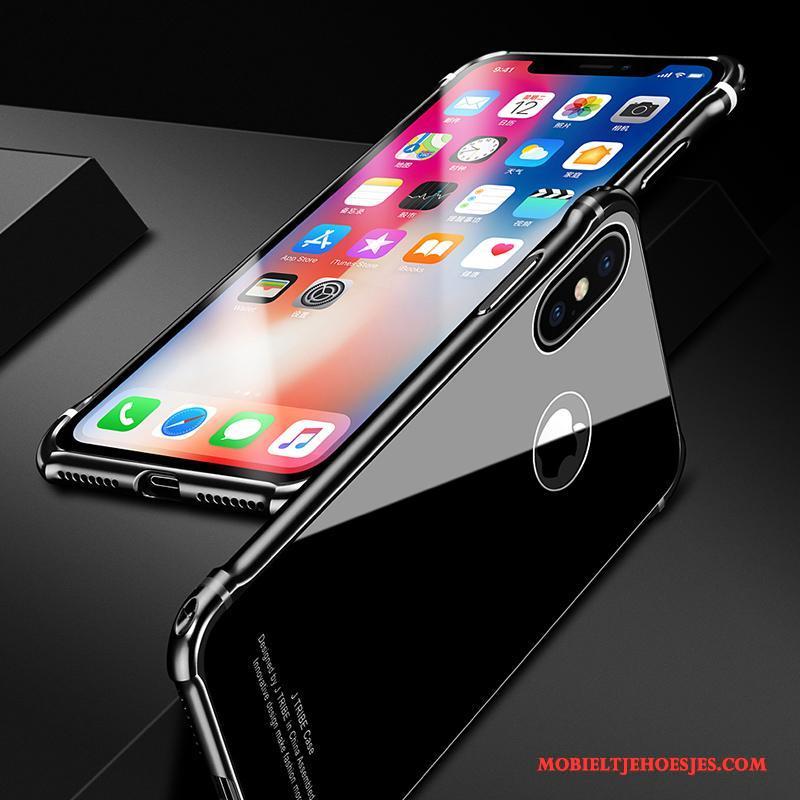 iPhone X Metaal All Inclusive Trendy Merk Glas Hoesje Telefoon Luxe Zwart