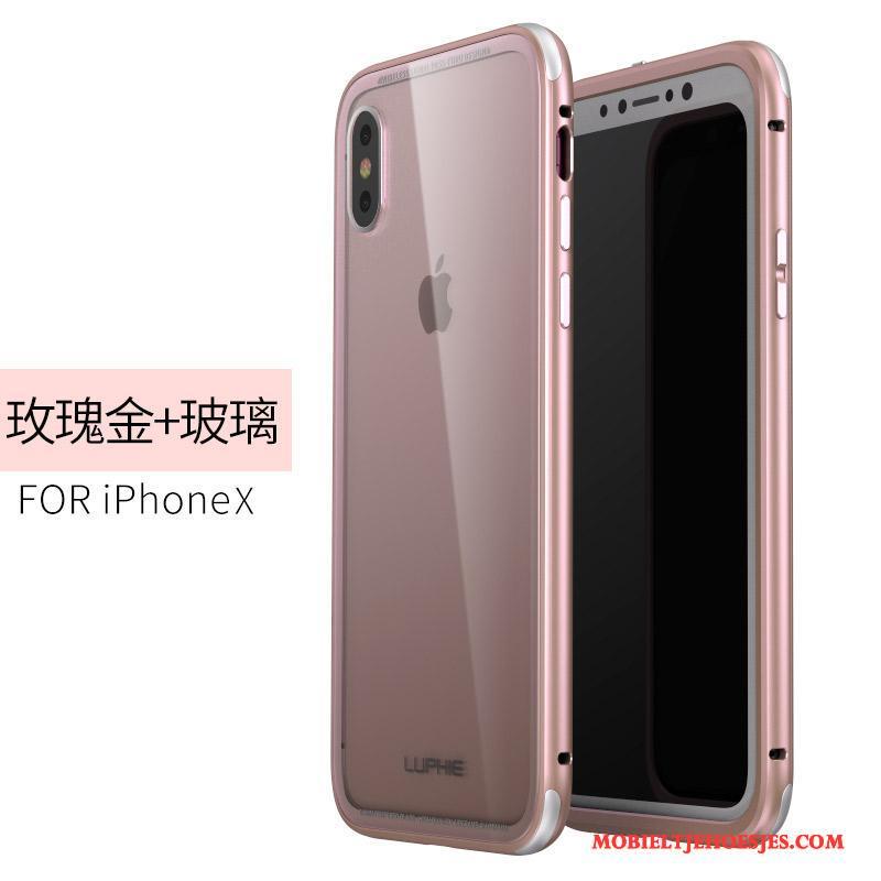 iPhone X Rose Goud Anti-fall Omlijsting Metaal Glas Nieuw Hoesje Telefoon