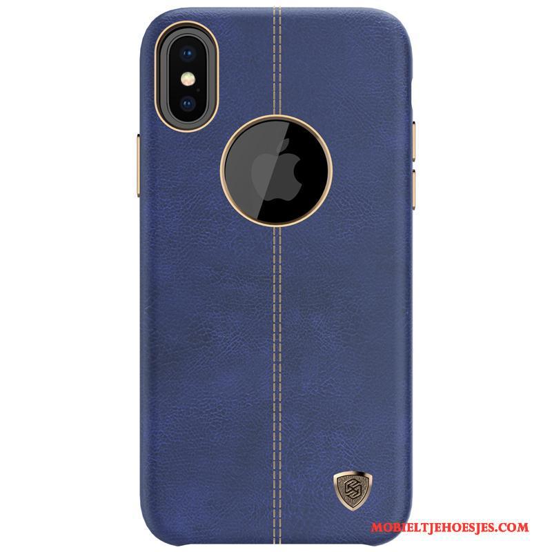 iPhone X Scheppend Hoesje Anti-fall Telefoon Blauw Persoonlijk Leren Etui