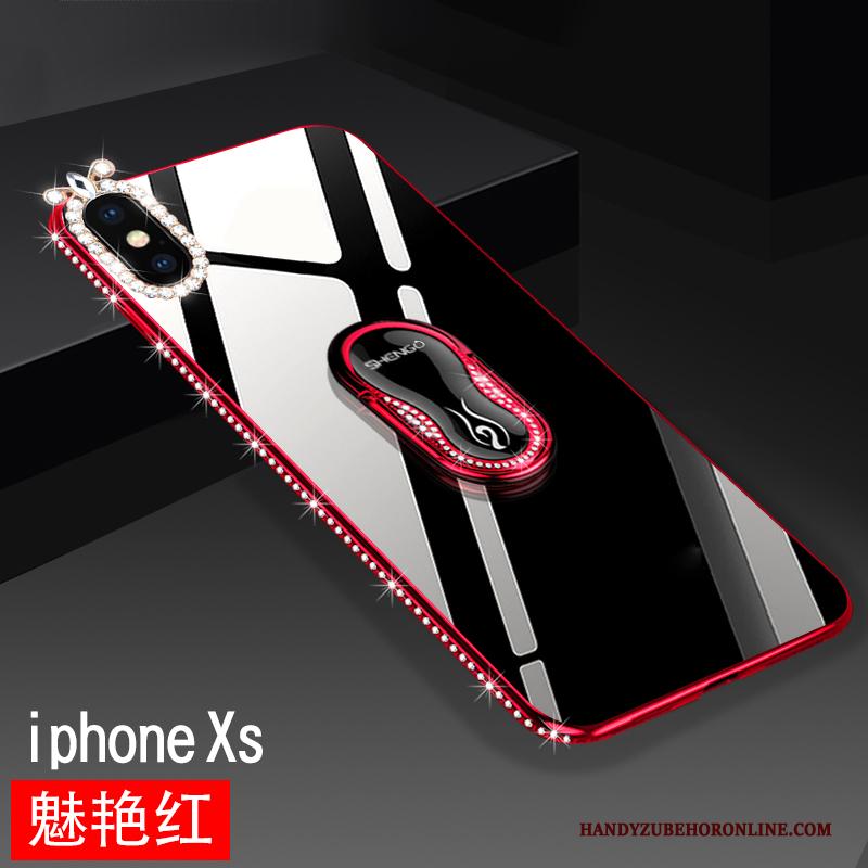 iPhone Xs Bescherming Anti-fall Hoesje Ondersteuning Glas Rood Telefoon