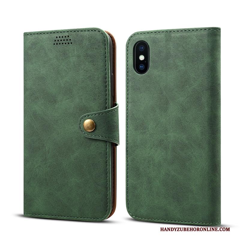 iPhone Xs Clamshell Leren Etui Groen Hoesje Telefoon Echt Leer Kaart