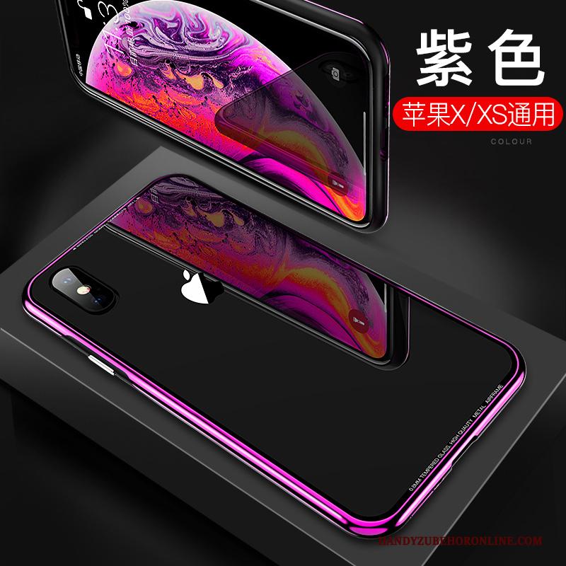 iPhone Xs Glas Purper Hoes Hoesje Telefoon Trendy Merk Nieuw Metaal