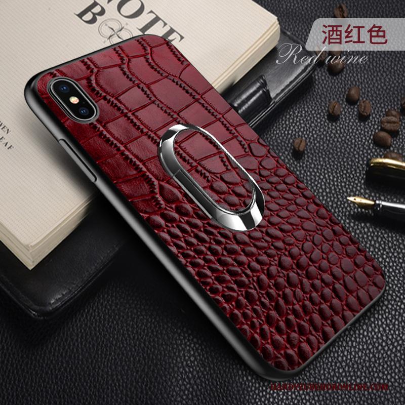 iPhone Xs Leer Wijnrood Anti-fall High End Hoesje Telefoon Leren Etui Auto