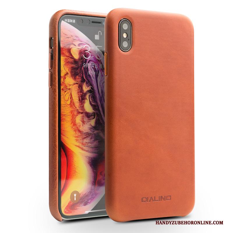 iPhone Xs Leren Etui Achterklep Leer Bedrijf Hoesje Telefoon Bruin Echt Leer